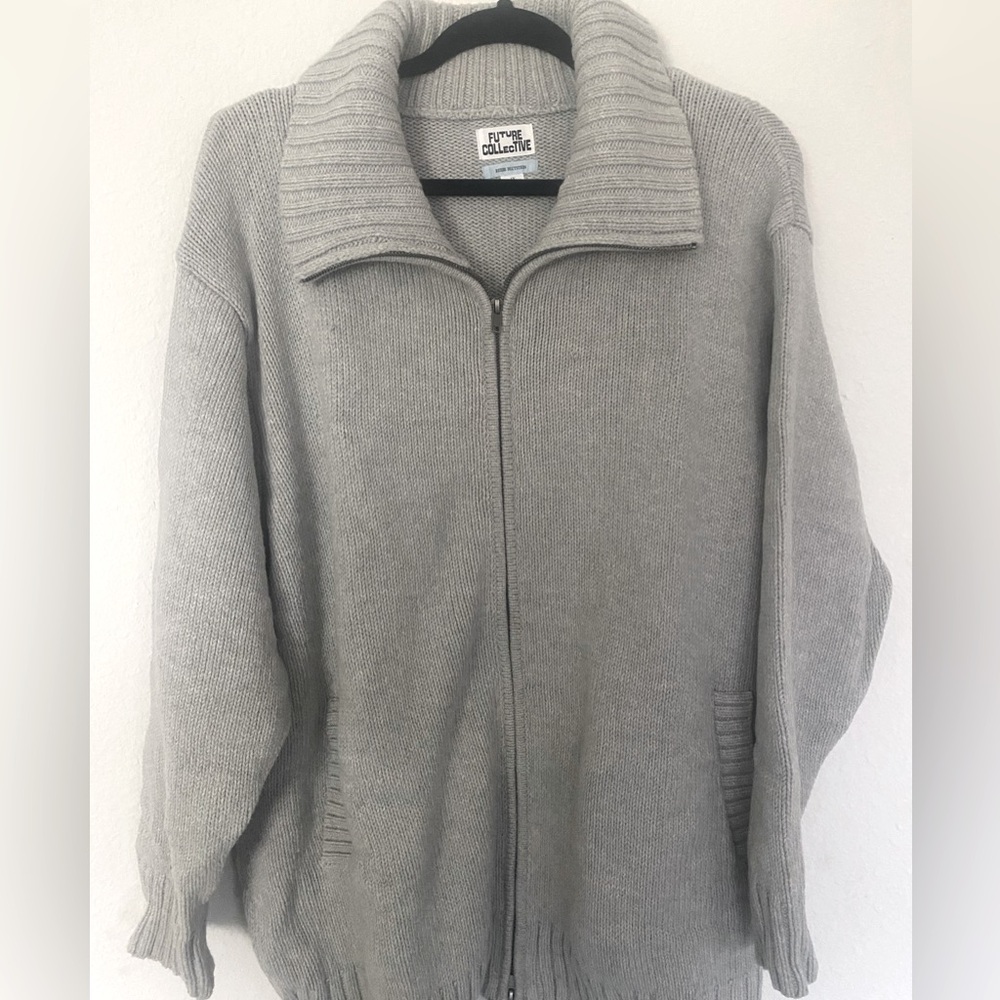 Future Collective Zip-Up Cardigan - Size XL, Light Gray